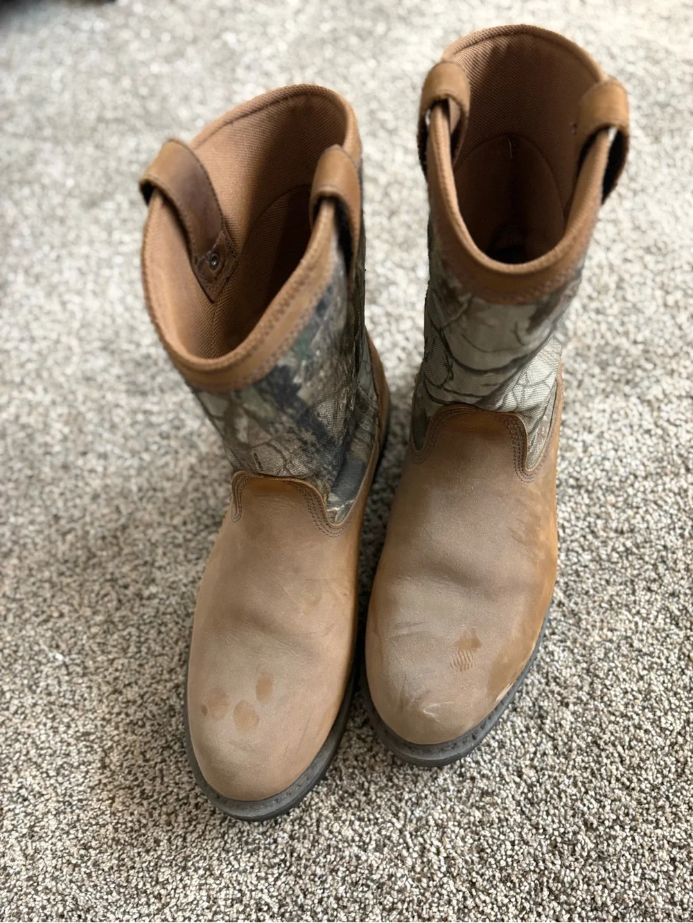 Men's Waterproof Work Boots with Camo Shaft - Brown
